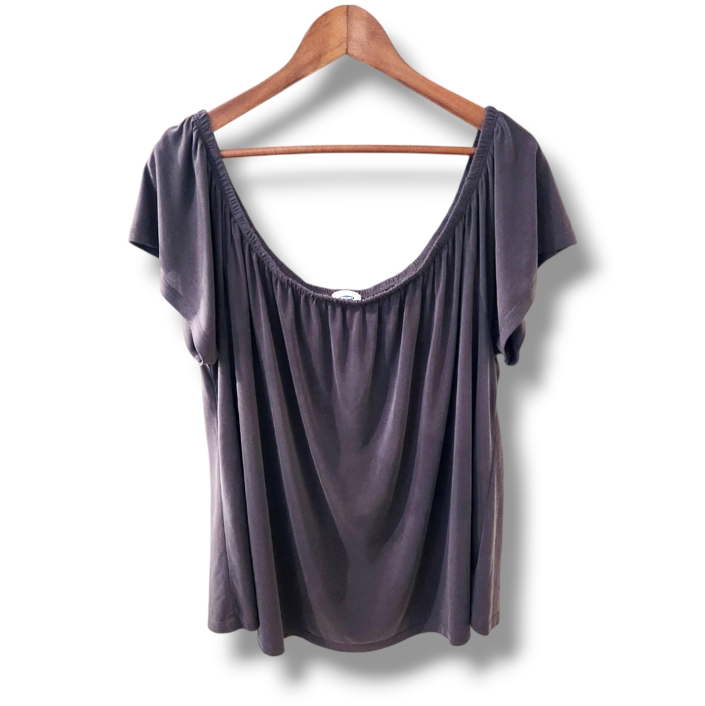 Old Navy Short Flutter Sleeve Gray Peasant Style Knit Top | XXL
